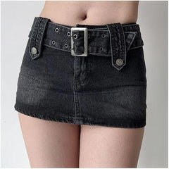 Vintage High Waist Belt Denim Skirt