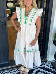 Women's V-Neck Ruffle Sleeve Maxi Dress