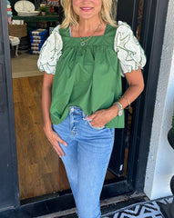Women's Square Neck Ruffle Sleeve Top