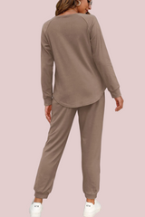 Women's Casual Button Sports Two-Piece Suit with Pockets