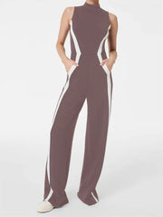Mock Neck Striped Track Jumpsuit
