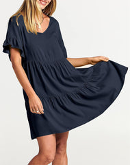 Casual Ruffle A-Line Flowy Mini Beach Dress