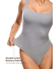 Women's Square Neck Sleeveless Thong Bodysuit