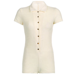 Women's Collar Button Front Short Sleeve One Piece Romper