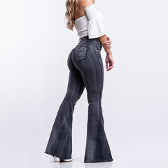 Women's Solid Color Straight High Waist Stretch Slim Jeans High Fashion
