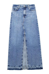 Front Slit Fringe Denim Skirt