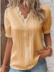 V Neck Plain Lace Elegant Shirt