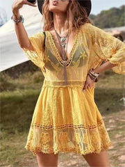 Women's Lace Bathing Suit Cover Up V-Neck Coverups