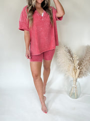 Women's Washed Short Sleeve and Cycling Shorts Set