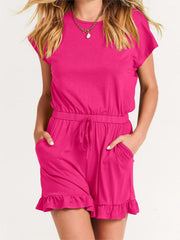Women's Ruffle Hem Casual One Piece Pockets Romper