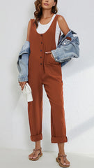 Women's Adjustable Straps Button Up Jumpsuit
