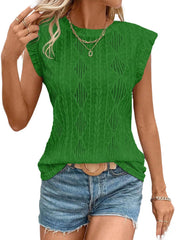 Women's Cap Sleeve Lightweight Crochet Knit Texture Top