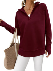 Women's Half Zip Oversized Ribbed Knit Pullover Sweater (Buy 2 Free Shipping )