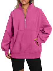 Women's Half Zip Oversized Sweatshirt with Pockerts