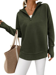 Women's Half Zip Oversized Ribbed Knit Pullover Sweater (Buy 2 Free Shipping )