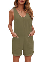 Women's Casual Adjustable Denim Romper with Pockets