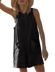 Women's Casual Stretch Sleeveless Shorts Bodysuit with Pockets