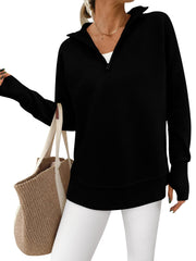 Women's Half Zip Oversized Ribbed Knit Pullover Sweater (Buy 2 Free Shipping )