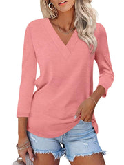 Hot Sale - Women's 3/4 Length Sleeves V Neck Basic Tops