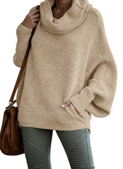 Women's Cowl Neck Pullover Sweaters with Pockets