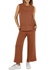 Women's Sleeveless Wide Leg Tracksuits 2 Piece Sets