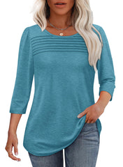 Hot Sale - 3/4 Length Sleeve Top Pleated Front T-Shirt