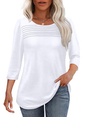 Women's 3/4 Length Sleeve Top Pleated Front T-Shirt