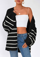 Women's Oversized Balloon Sleeve Striped Cardigan