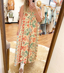 Vintage Floral Print Loose Sleeveless Jumpsuit