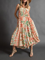 Vintage Floral Print Loose Sleeveless Jumpsuit