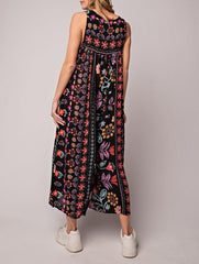 Vintage Floral Print Loose Sleeveless Jumpsuit