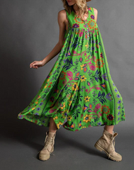 Vintage Floral Print Loose Sleeveless Jumpsuit