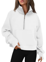 Women's Half Zip Cropped Sweatshirt With Thumb Holes