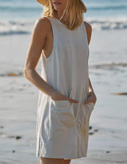 Women's Casual Stretch Sleeveless Shorts Bodysuit with Pockets