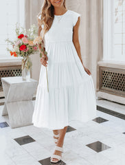 Women's Summer Casual Flutter Short Sleeve Smocked Midi Dress