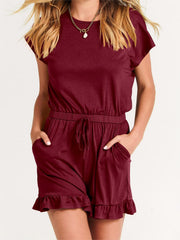 Women's Ruffle Hem Casual One Piece Pockets Romper