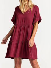 Casual Ruffle A-Line Flowy Mini Beach Dress