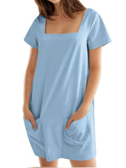 Women's Solid Square Neck Pocket Mini Dress