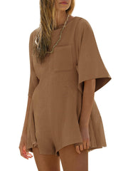 Women‘s Casual Short Sleeve Romper With Pockets