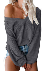 Women's Oversized Off The Shoulder V Neck Pullover Sweater