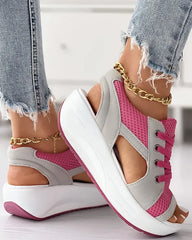 Contrast Paneled Cutout Lace-up Muffin Sandals