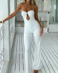 Sleeveless Cutout Solid Color Jumpsuit
