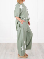 Women's Casual Star Patch Two Piece Set