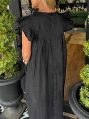 Women's Flutter Sleeve Pocket Midi Shift Dress