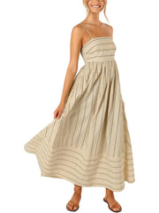 Women's Summer Striped Back Cutout Cami Maxi Dress