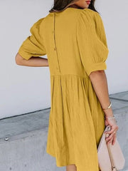 Women's Round Neck Puff Sleeve Baby Doll Dress
