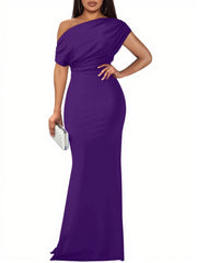 Women's Elegant Sleeveless Off Shoulder Bodycon Long Formal Party Evening Dress