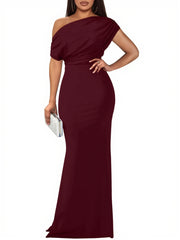 Women's Elegant Sleeveless Off Shoulder Bodycon Long Formal Party Evening Dress