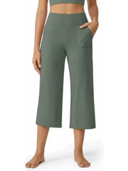Women's Wide Leg Cropped Capri Leggings Pants with Pockets