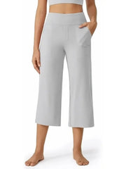 Women's Wide Leg Cropped Capri Leggings Pants with Pockets